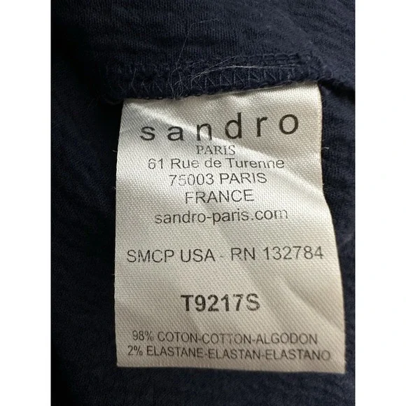 Sandro Paris Long Top Women's Large Long‎ Sleeve Navy Stretch Designer Career - Picture 4 of 8